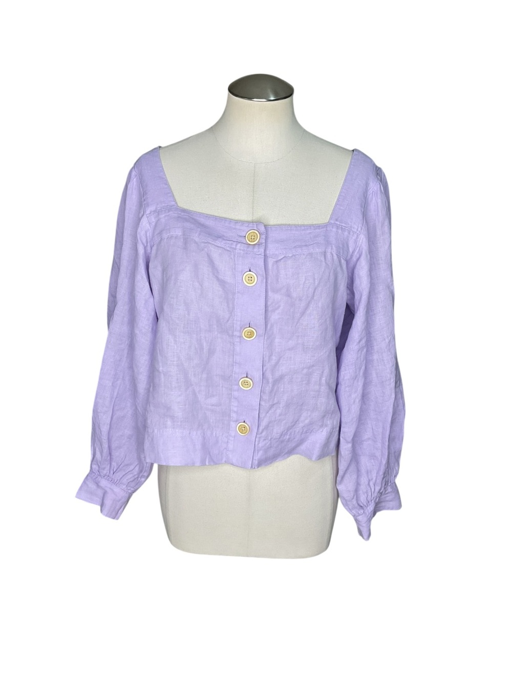 J.Crew 100% Linen Lavender Square Neck Button Front Blouse Top M